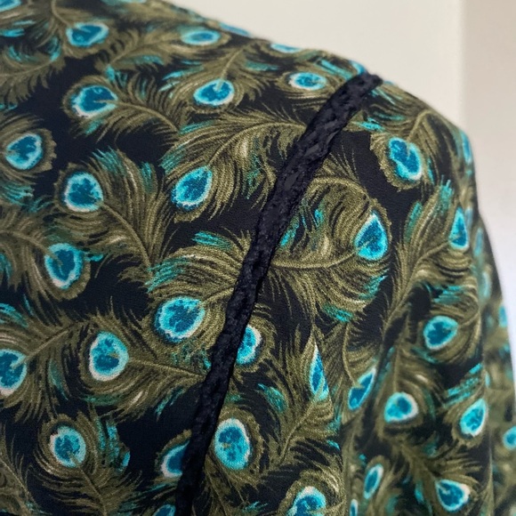 Talbots Peacock Feather Printed Scalloped Neckline Blouse - Picture 5 of 8